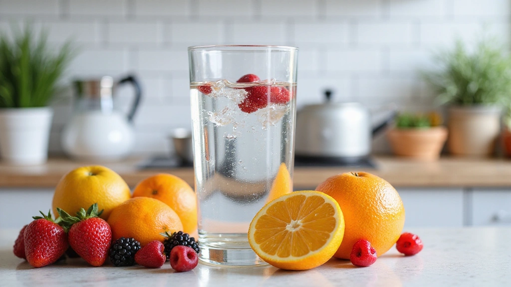 Bicchiere d'acqua fresca e frutta per idratazione